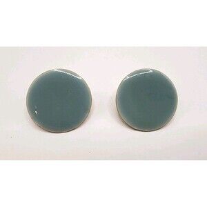 Vintage 80s Round Teal Enamel Gold Tone Clip On Earrings